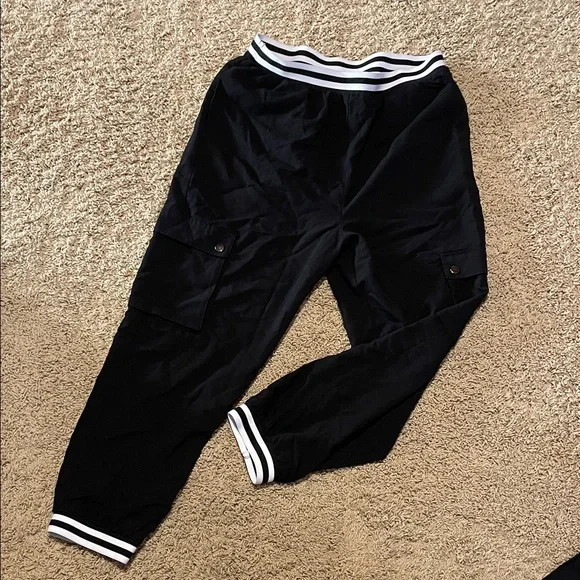 Doe & Rae Black Track Pants with White Trim - Picture 1 of 1